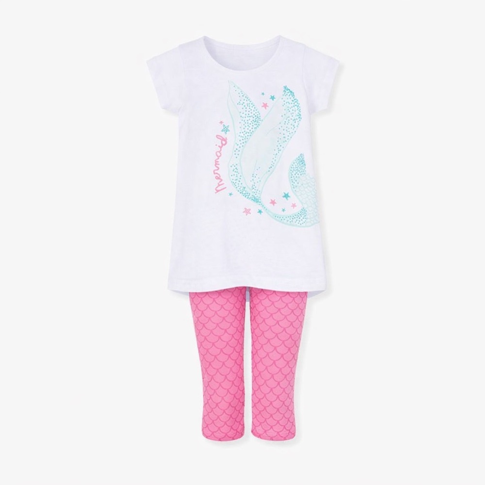 Losan Mermaid Graphic Tee and Pink Capri Leggings Set